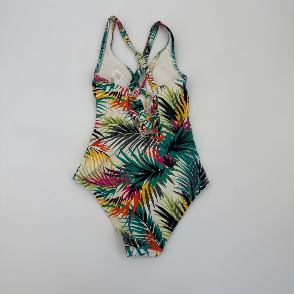 Shade & Shore Tropical Print Plunge Ring Detail One Piece Swimsuit Size Small - Picture 5 of 7